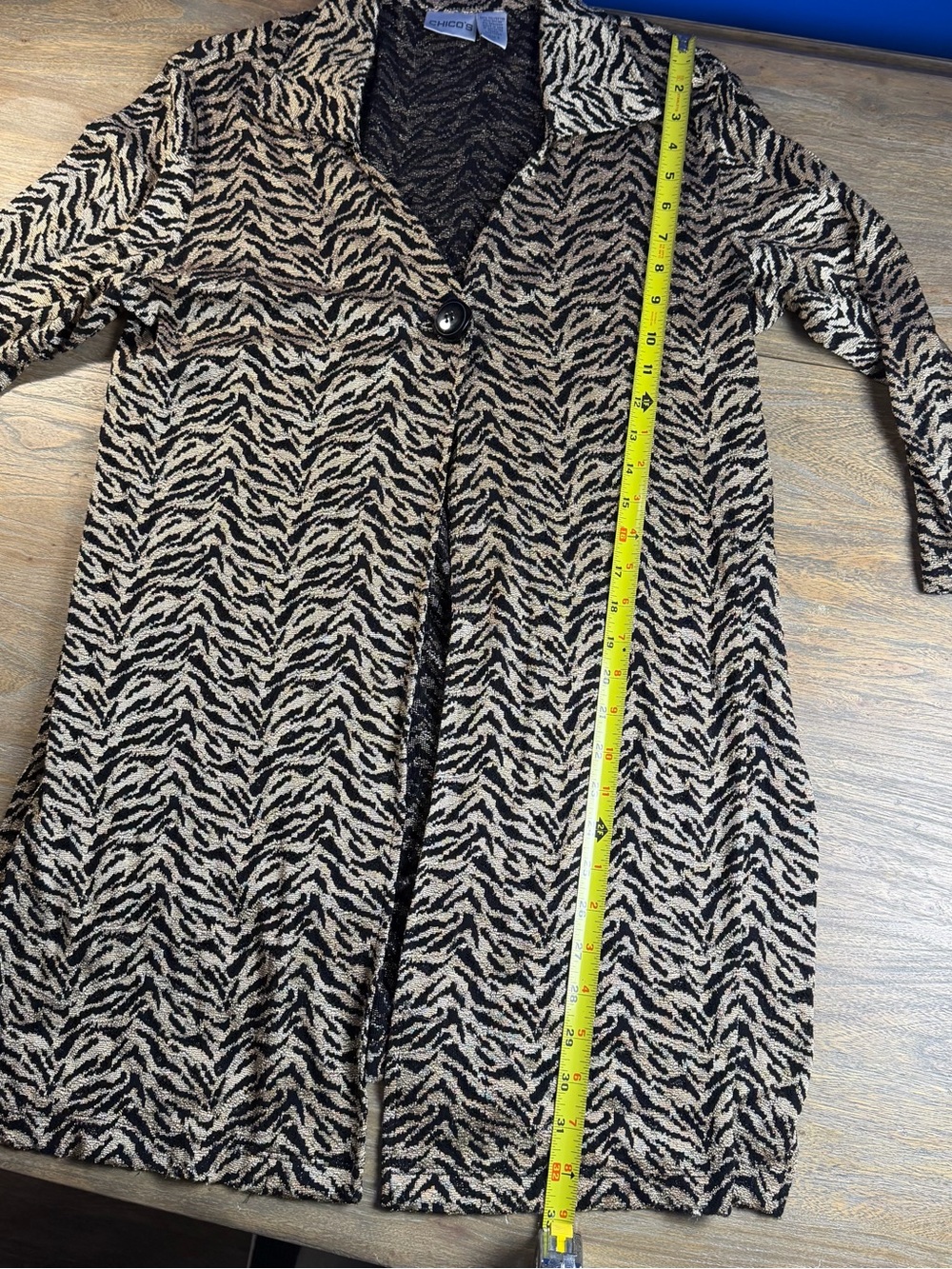 Chico's Metallic Black and Gold Animal Print Top - Picture 7 of 8